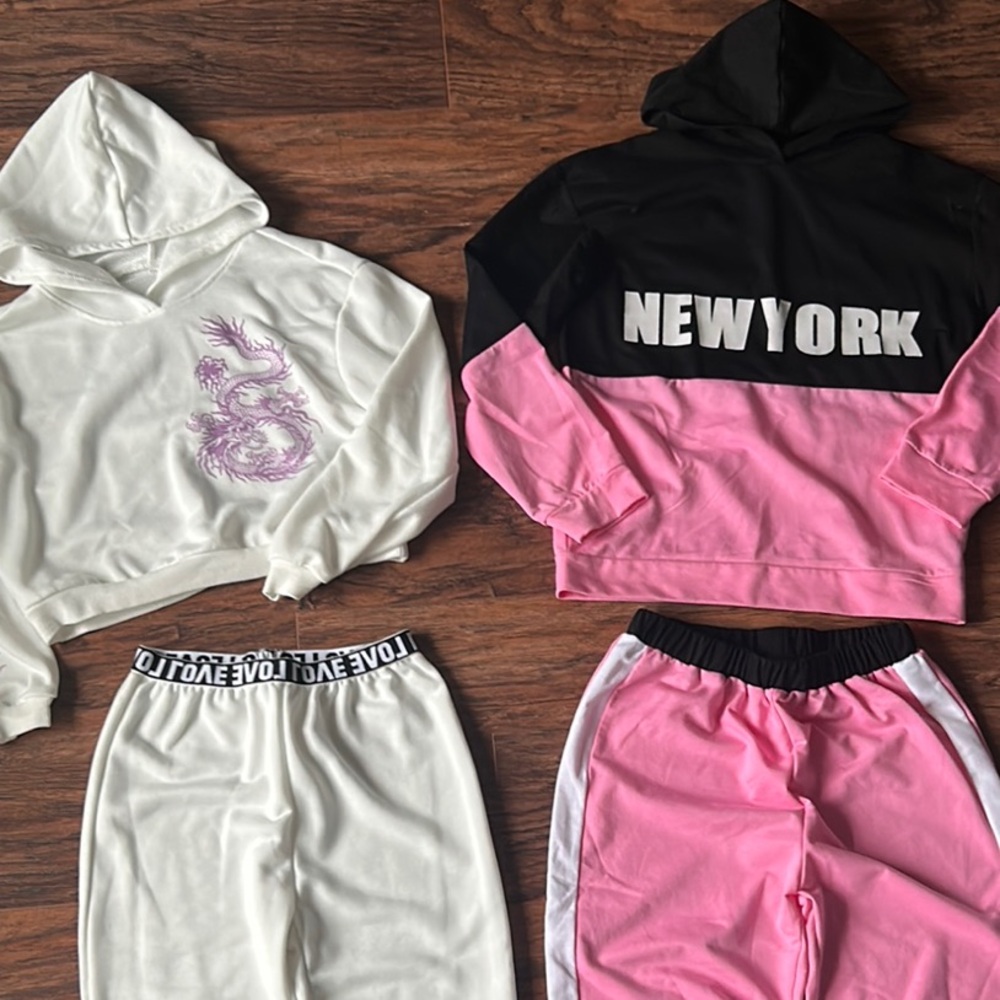 Girls Size 11-12 Pink & White Hoodie and Sweatpants Bundle